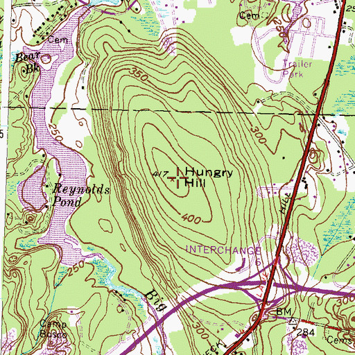 Topographic Map of Hungry Hill, RI