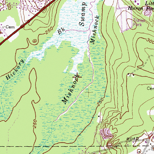 Topographic Map of Mishnock Swamp, RI