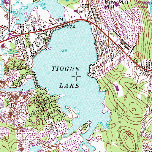 Topographic Map of Tiogue Lake, RI