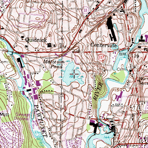 Topographic Map of Matteson Pond, RI