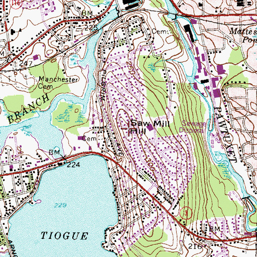 Topographic Map of Saw Mill Hill, RI