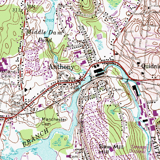 Topographic Map of Anthony, RI
