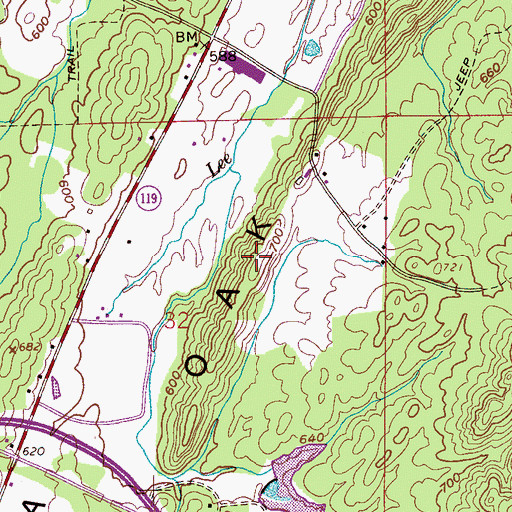 Topographic Map of Little Oak Ridge, AL