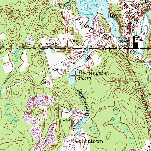 Topographic Map of Burlingame Pond, RI
