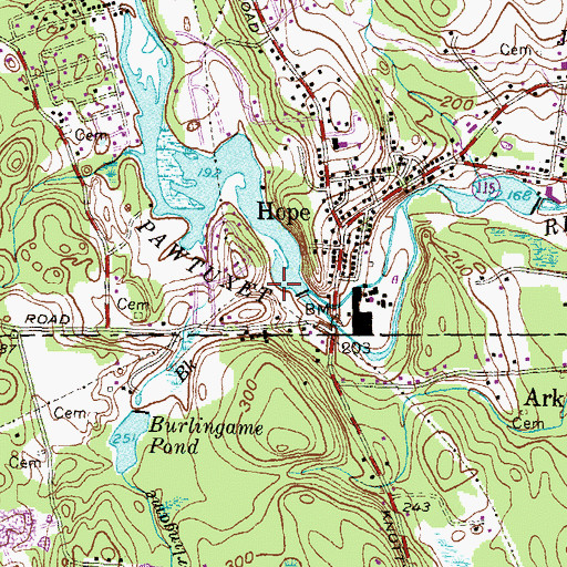 Topographic Map of Burlingame Brook, RI