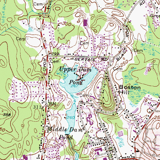 Topographic Map of Upper Dam Pond, RI