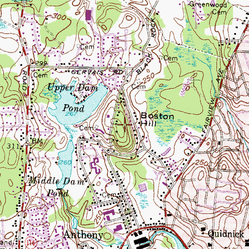 Topographic Map of Boston Hill, RI