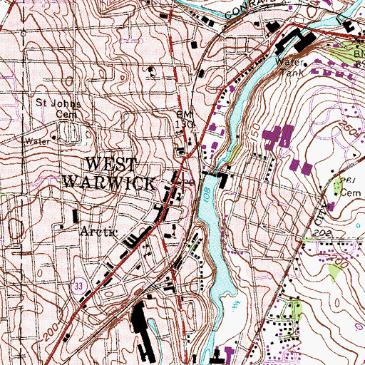 Topographic Map of West Warwick, RI