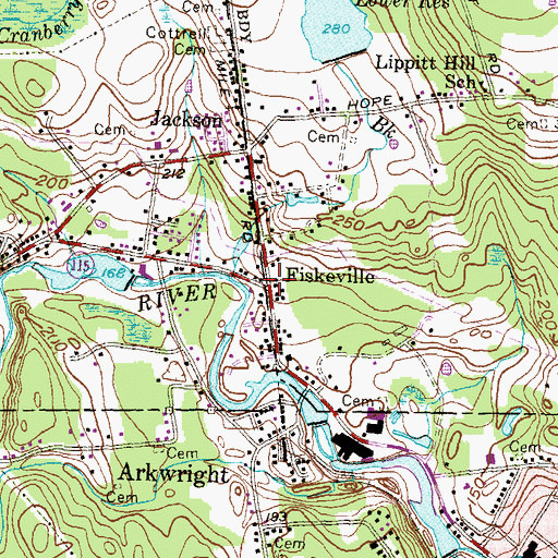 Topographic Map of Fiskeville, RI