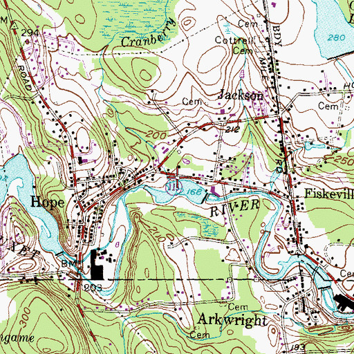 Topographic Map of Cranberry Brook, RI