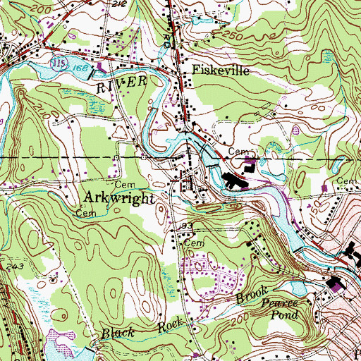 Topographic Map of Arkwright, RI