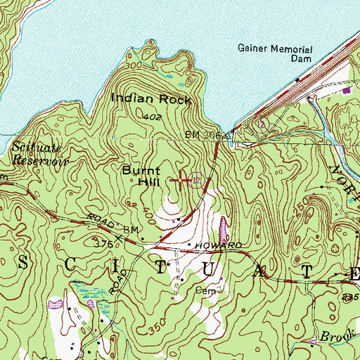 Topographic Map of Burnt Hill, RI