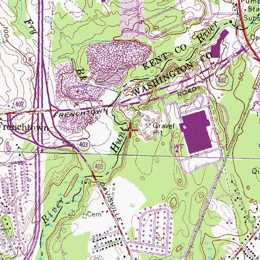 Topographic Map of Frenchtown Brook, RI
