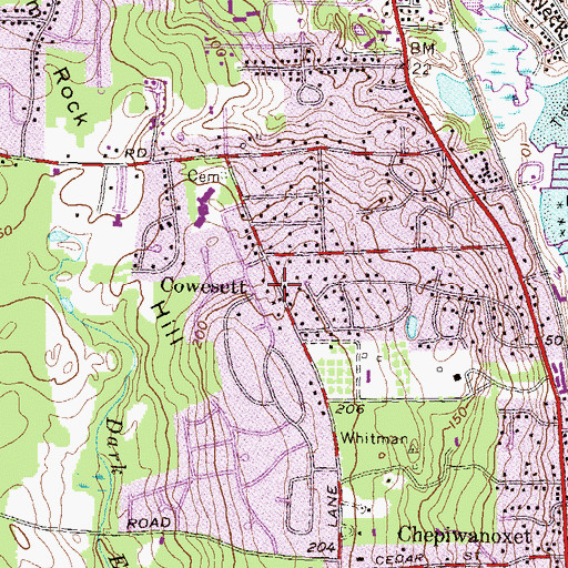 Topographic Map of Cowesett, RI