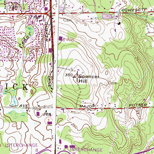 Topographic Map of Spencer Hill, RI