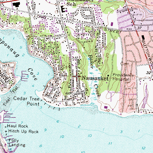 Topographic Map of Nausauket, RI