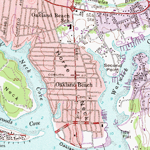 Topographic Map of Oakland Beach, RI