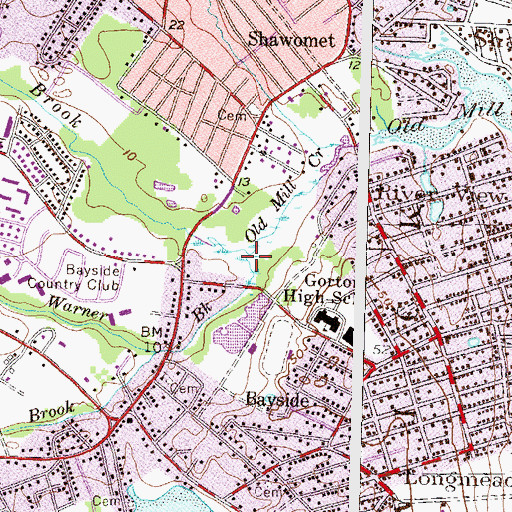 Topographic Map of Warner Brook, RI