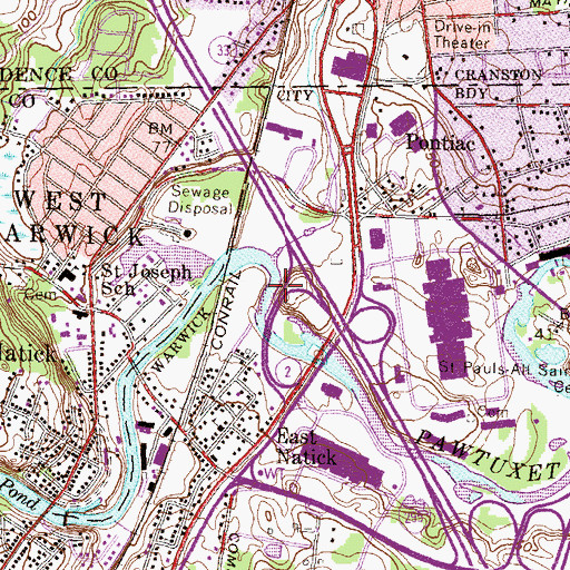 Topographic Map of Meshanticut Brook, RI