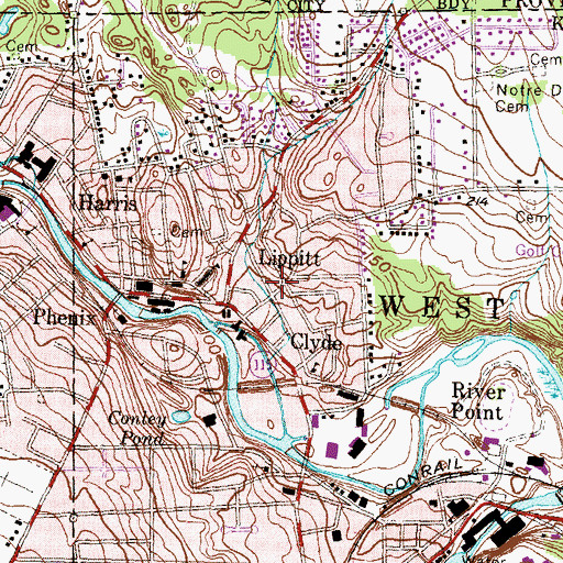 Topographic Map of Lippitt Brook, RI