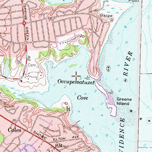 Topographic Map of Occupessatuxet Cove, RI