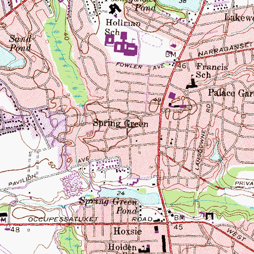 Topographic Map of Spring Green, RI