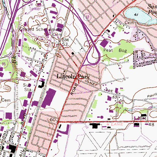 Topographic Map of Lincoln Park, RI