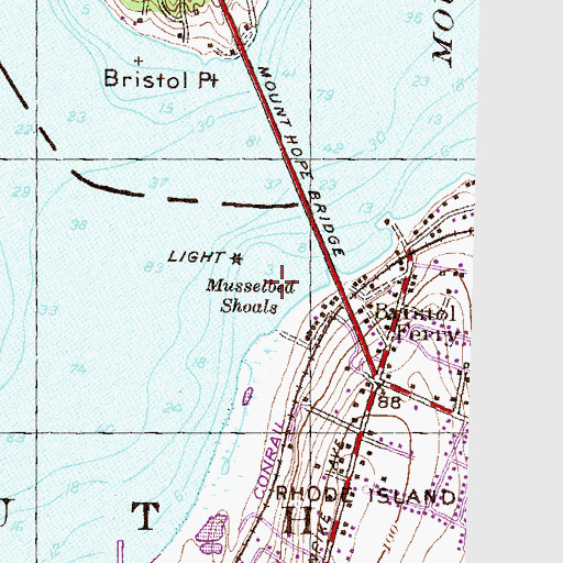 Topographic Map of Musselbed Shoals, RI