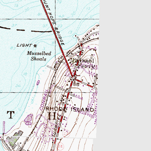 Topographic Map of Bristol Ferry, RI