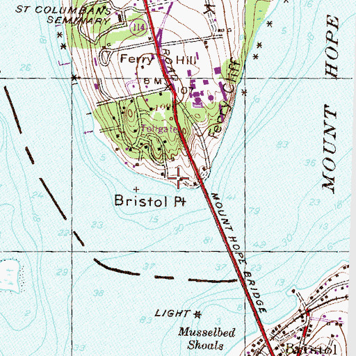 Topographic Map of Bristol Point, RI