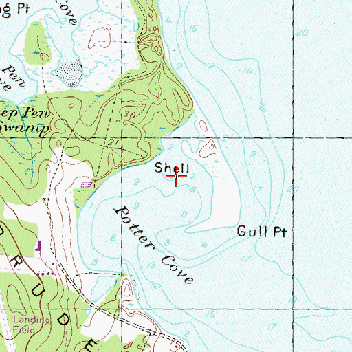 Topographic Map of Shell Island, RI