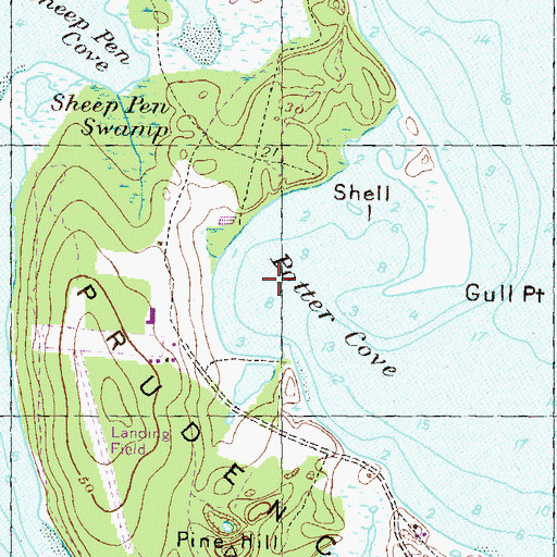 Topographic Map of Potter Cove, RI