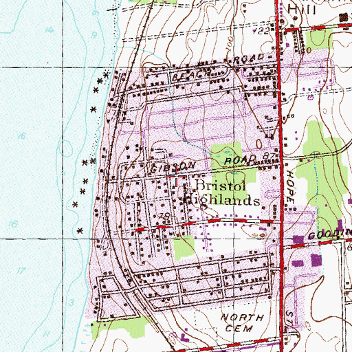 Topographic Map of Bristol Highlands, RI