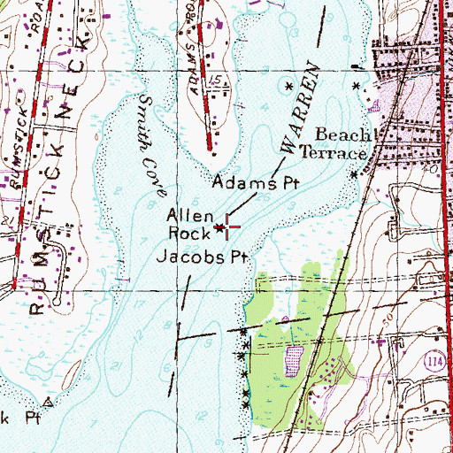 Topographic Map of Allen Rock, RI