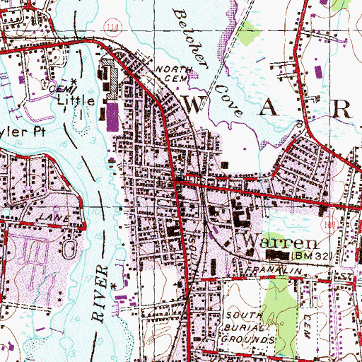 Topographic Map of Warren, RI
