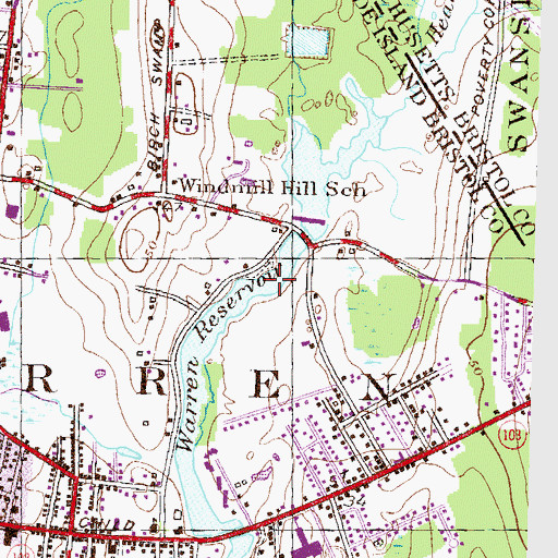 Topographic Map of Warren Reservoir, RI