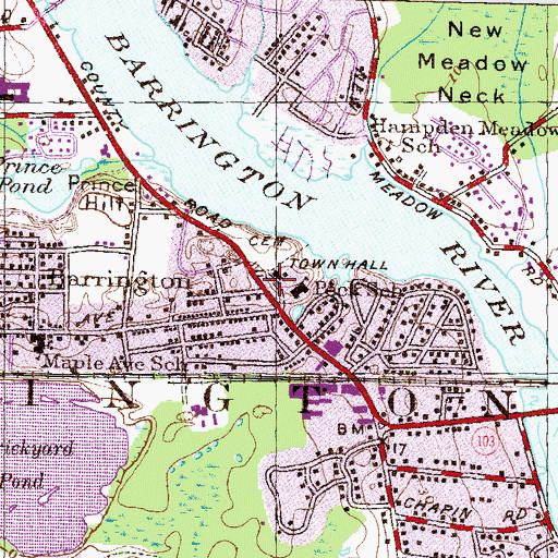 Topographic Map of Barrington, RI