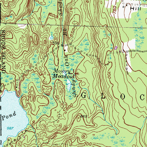 Topographic Map of Mowry Meadow, RI