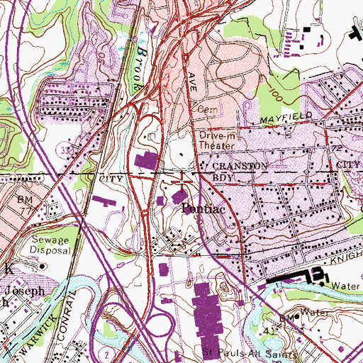 Topographic Map of Pontiac, RI