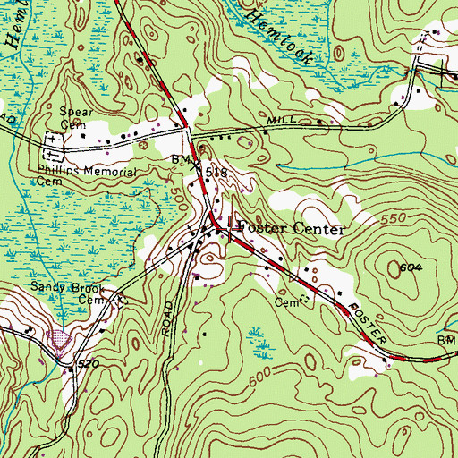 Topographic Map of Foster Center, RI