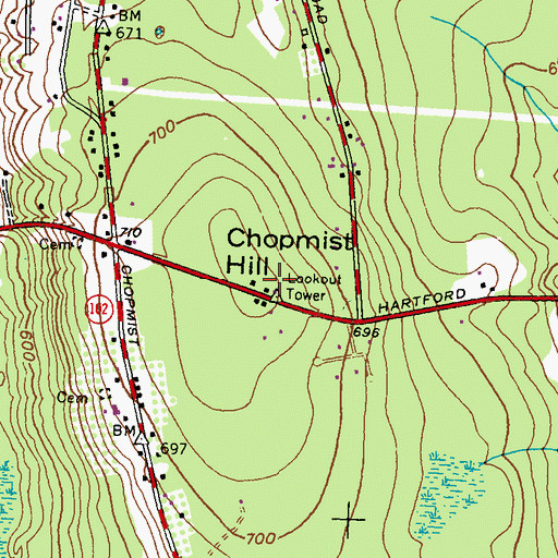 Topographic Map of Chopmist Hill, RI