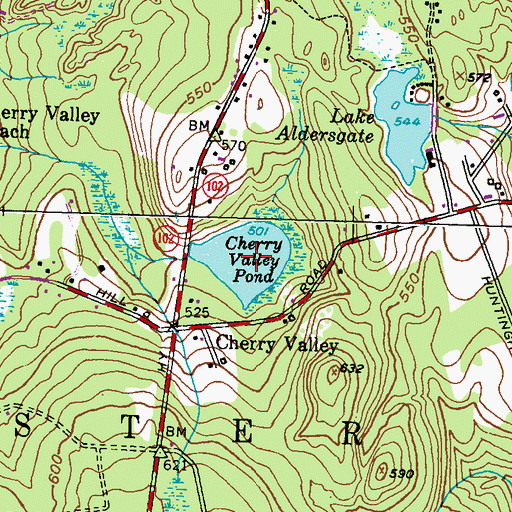 Topographic Map of Cherry Valley Pond, RI