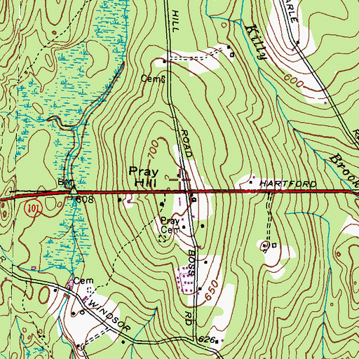 Topographic Map of Pray Hill, RI