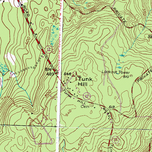 Topographic Map of Tunk Hill, RI