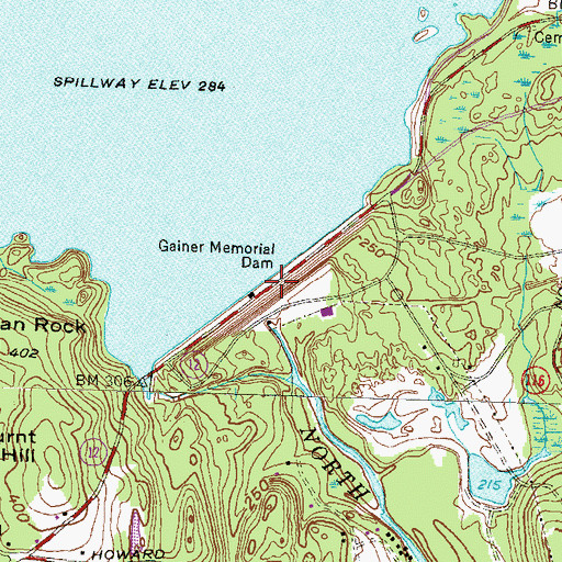 Topographic Map of Gainer Memorial Dam, RI