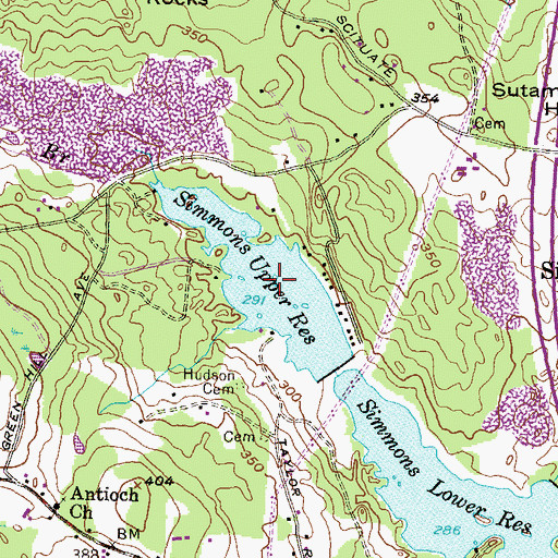 Topographic Map of Simmons Upper Reservoir, RI