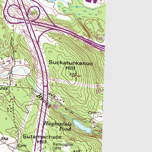 Topographic Map of Suckatunkanuc Hill, RI