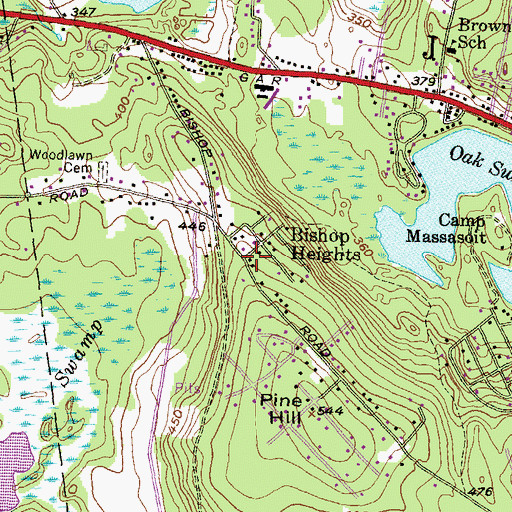 Topographic Map of Bishop Heights, RI