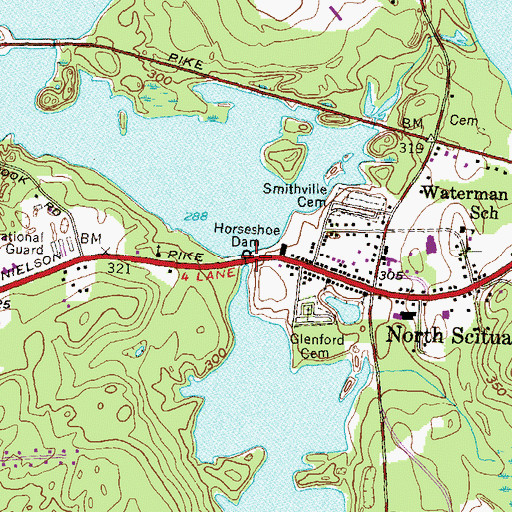 Topographic Map of Horseshoe Dam, RI