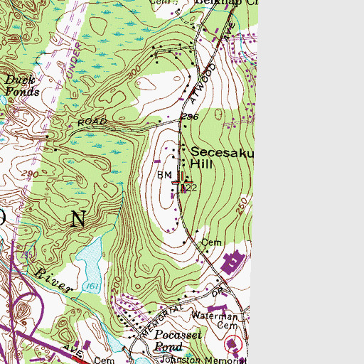 Topographic Map of Secesakut Hill, RI